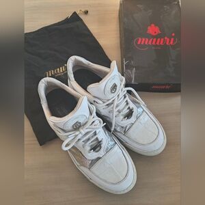 Mauri White and Silver Sneakers